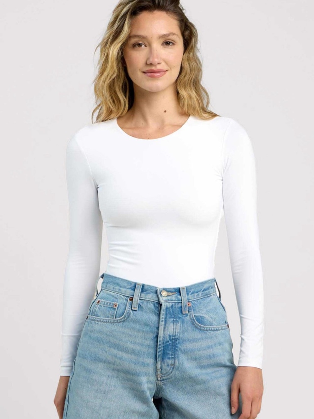 nuuds White Long Sleeve Crewneck Bodysuit | Large